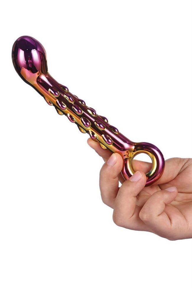 Sklenené vrúbkované dildo Glamour Glass na bod G – Obrázok 5