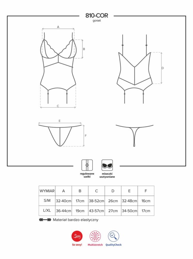 Obsessive 810-COR-2 korzet a tangá biela S/M – Obrázok 7
