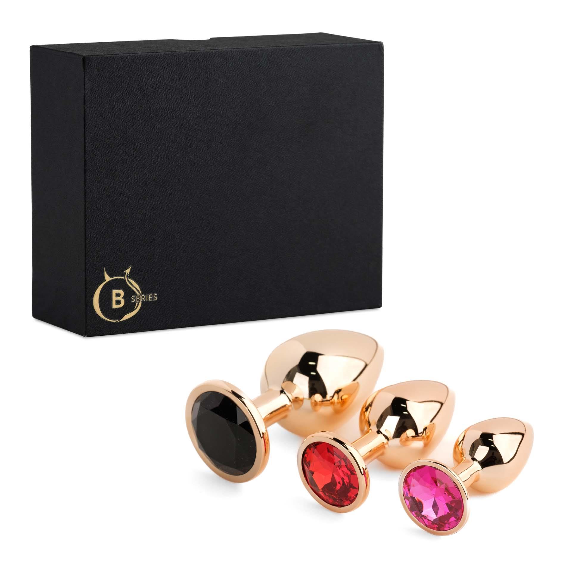 64-00207_01 Sada kovových análnych kolíkov s kryštálom Jewellery Red Gold - 3 ks – Obrázok 1