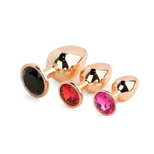 Sada kovových análnych kolíkov s kryštálom Jewellery Red Gold - 3 ks – Obrázok 2