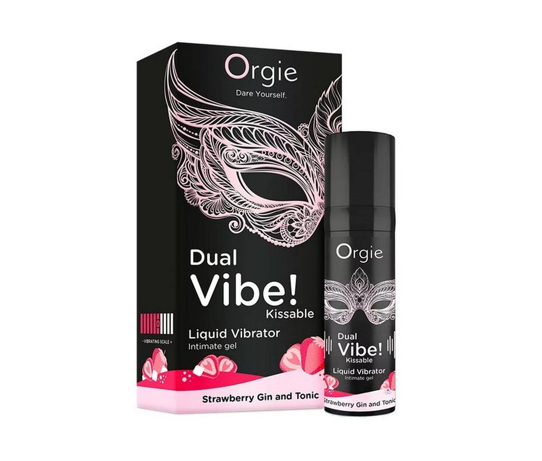 69-17540 Tekutý vibračný gél Orgie Dual Vibe! Jahoda & Gin Tonic – Obrázok 1