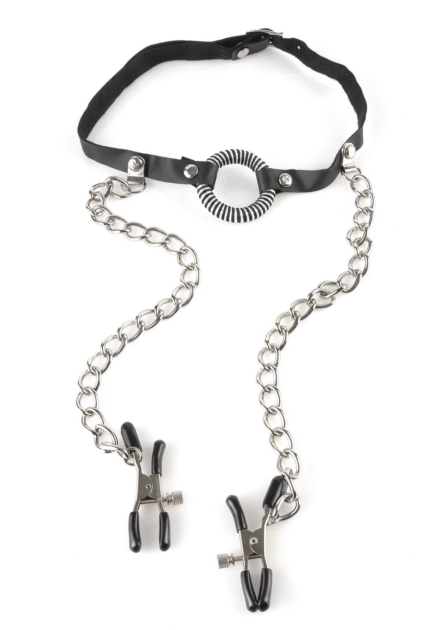 21861_BLACK_01 Fetish Fantasy O-RING GAG W.NIPPLE CLAMPS – Obrázok 1