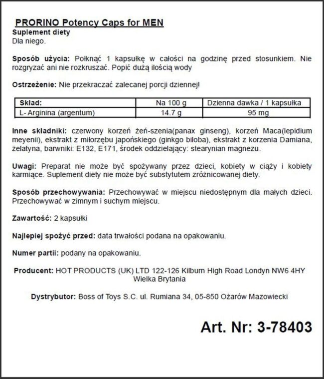 Ero Prorino Black line Potency Caps for men 2tbl – Obrázok 2