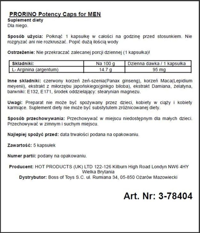 Ero PRORINO Black Line Potency Caps for men 5 tab – Obrázok 2