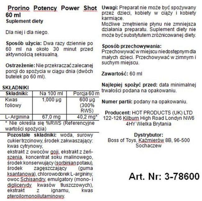Prorino Potency Power Shot 60 ml – Obrázok 2
