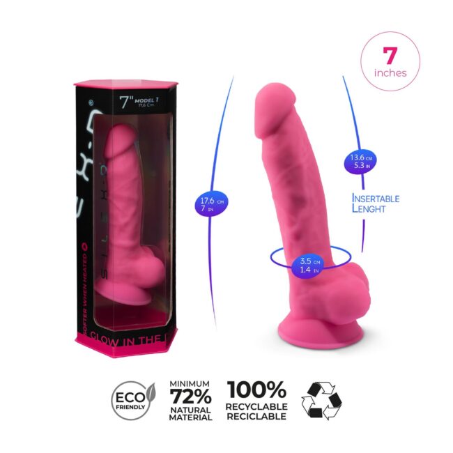 Dildo SilexD Model 1 7" Pink Glow in the Dark – Obrázok 12