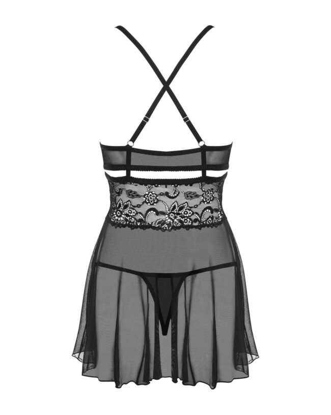 Obsessive 838-BAB-1 babydoll košieľka a tangá čierne  S/M – Obrázok 5