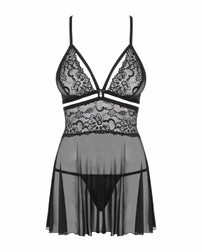 Obsessive 838-BAB-1 babydoll košieľka a tangá čierne L/XL – Obrázok 4