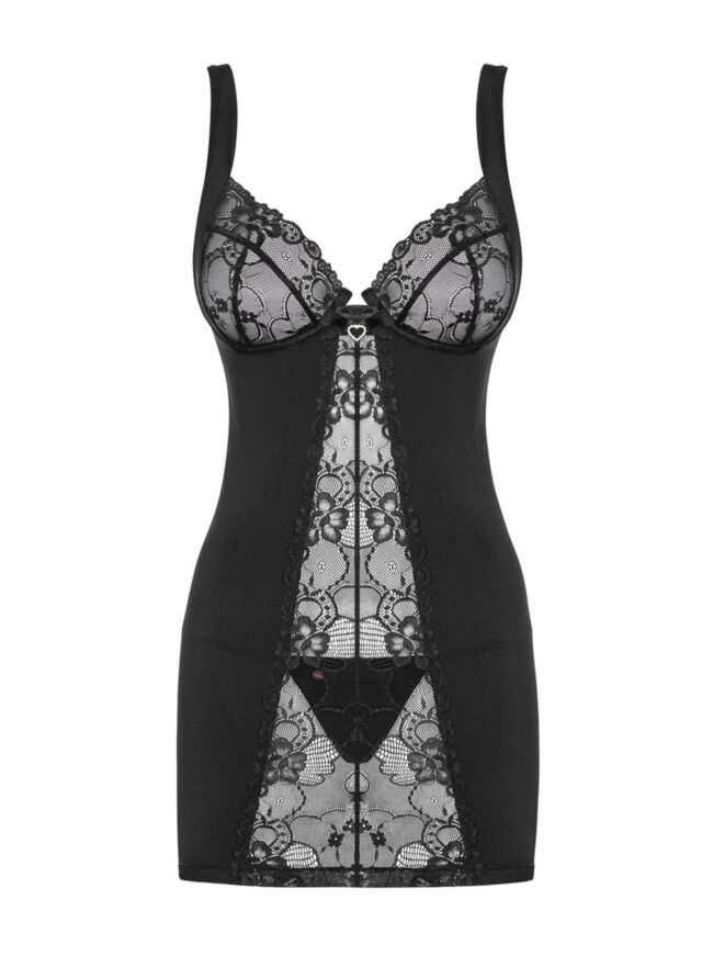 Obsessive Heartina košieľka a tangá čierna L/XL – Obrázok 5