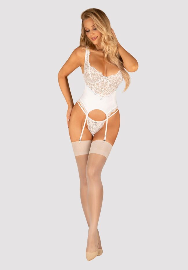Biely čipkovaný korzet Obsessive Amor Blanco S/M – Obrázok 3