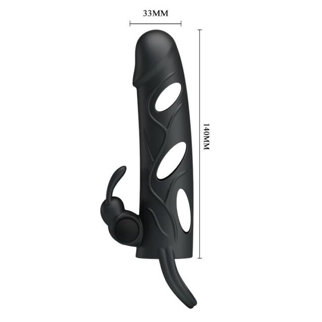 PRETTY LOVE - PENIS SLEEVE WITH BALL STRAP vibračný čierny – Obrázok 6