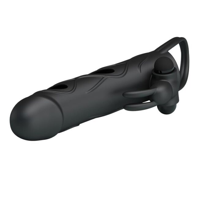 PRETTY LOVE - PENIS SLEEVE WITH BALL STRAP vibračný čierny – Obrázok 8